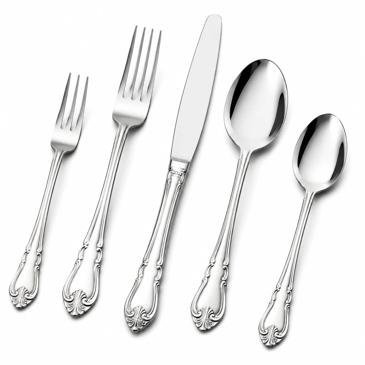5-teiliges Besteckset 15-23 cm Edelstahl Silber klassisch für den Esstisch