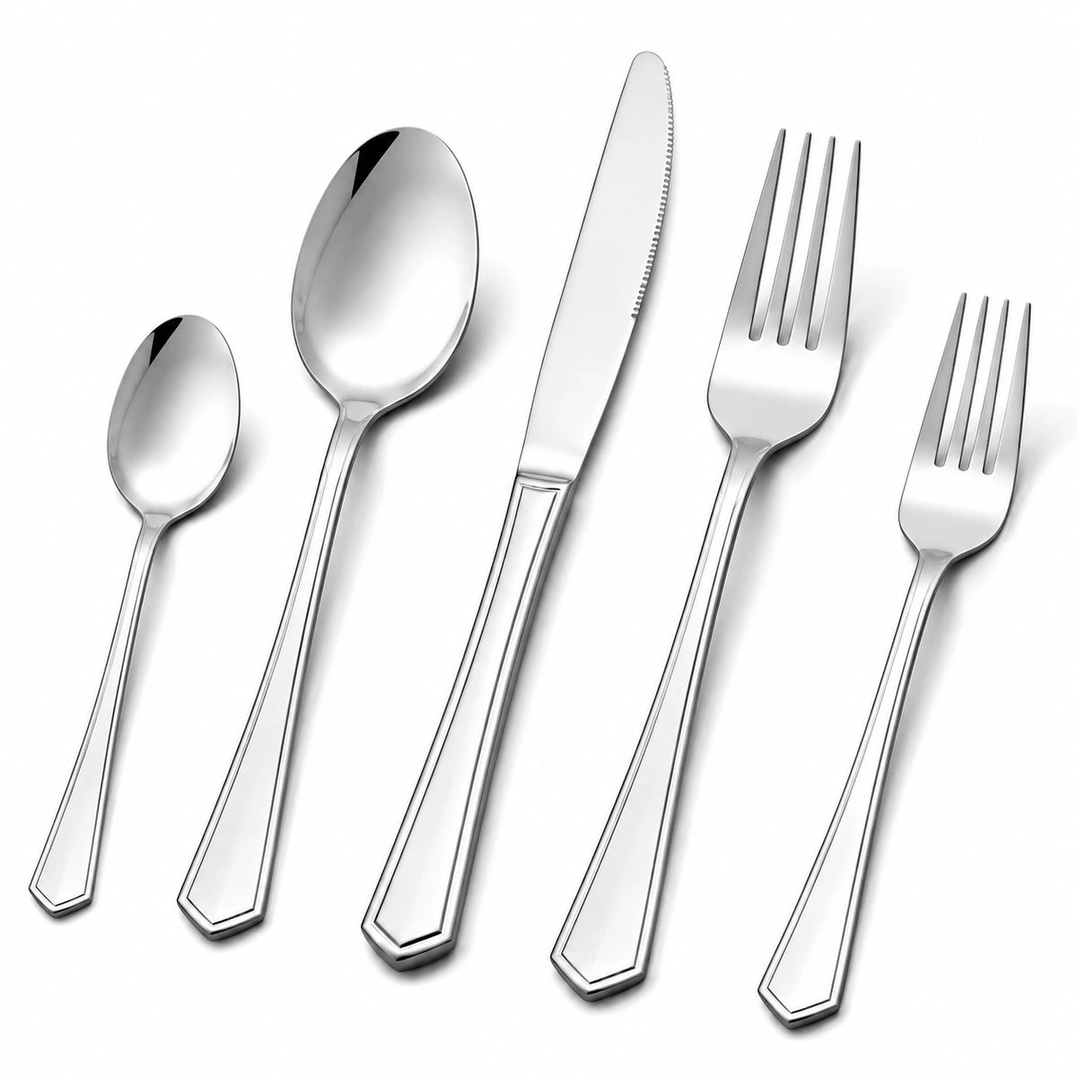 Tafelbesteck 5-teilig aus Edelstahl silberfarben klassisch für 1 Person