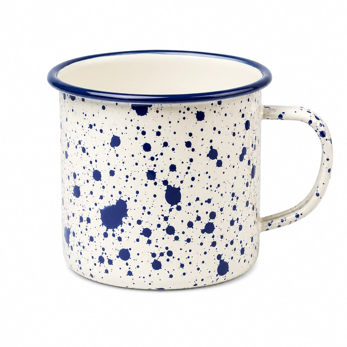 Emaillebecher 350 ml aus Stahl cremeblau gesprenkelt für Heißgetränke