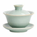 Gaiwan Teeschale 150 ml Keramik Hellgrün mit Deckel und Untertasse