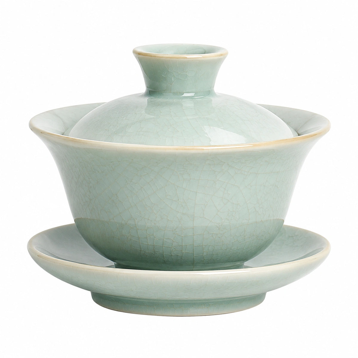 Gaiwan Teeschale 150 ml Keramik Hellgrün mit Deckel und Untertasse
