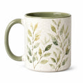 Keramiktasse 350 ml 9.5 cm Creme Grün mit Blättermuster für Heißgetränke