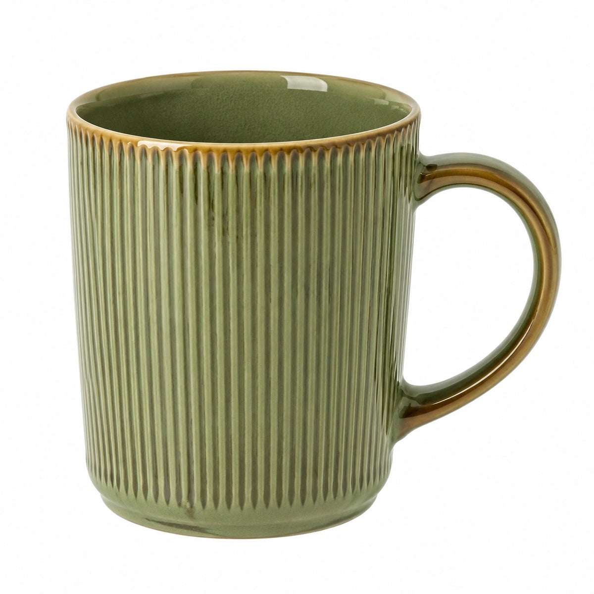 Keramiktasse 400 ml 9 cm x 10 cm olivgrün geriffelt für Heißgetränke