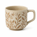 Keramiktasse 400 ml 9 cm Beige mit Blätterrelief für Heißgetränke