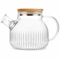 Glas Teekanne 1.20 L mit Edelstahlfilter und Bambusdeckel transparent geriffelt