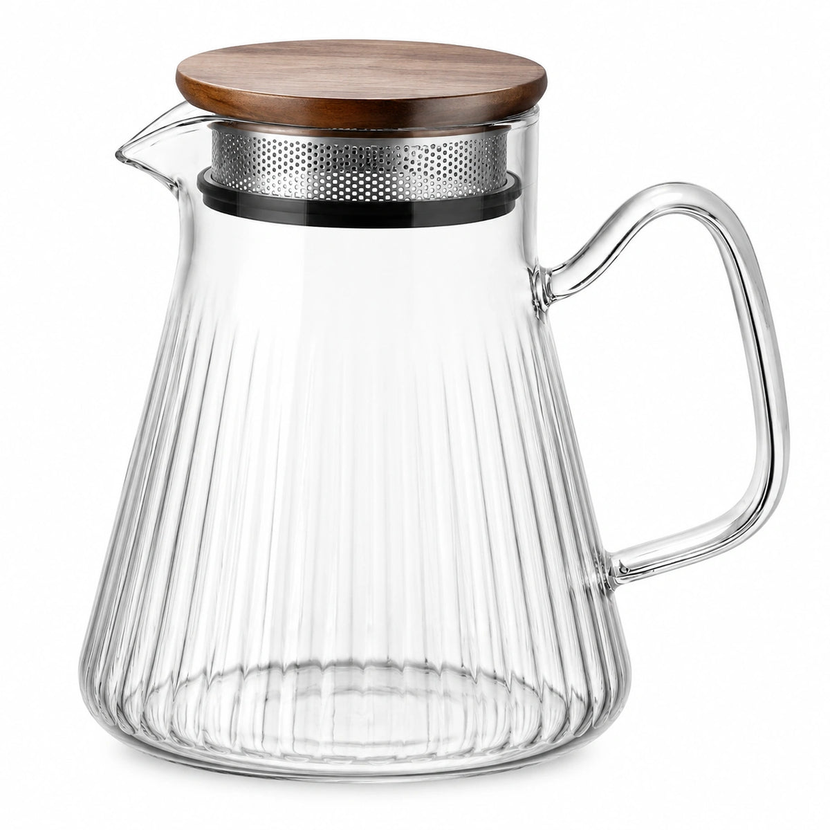 Teekanne 1.50 L aus Glas mit Edelstahlfilter und Holzdeckel