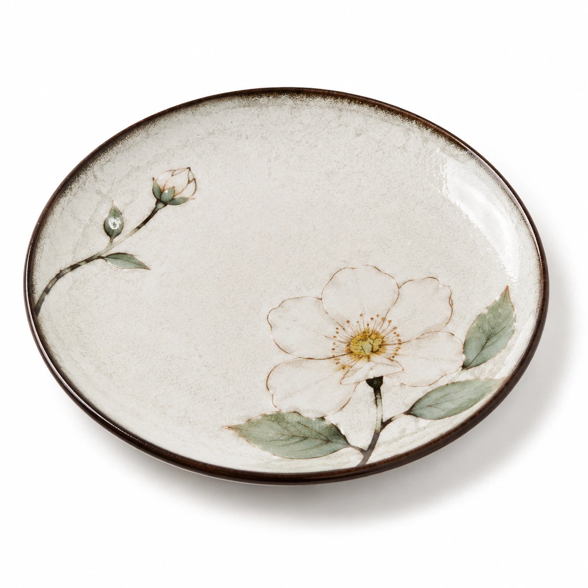 Speiseteller 27 cm Keramik cremegrün mit Blumenmuster rustikal