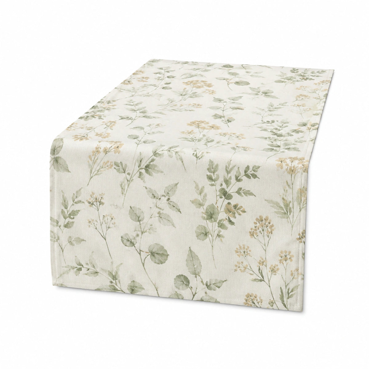 Tischläufer 180 x 40 cm Textil Cremegrün mit Blumenmuster