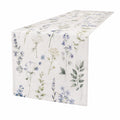 Tischläufer 180 x 40 cm Stoff Weiß Blau Grün mit Blumenmuster
