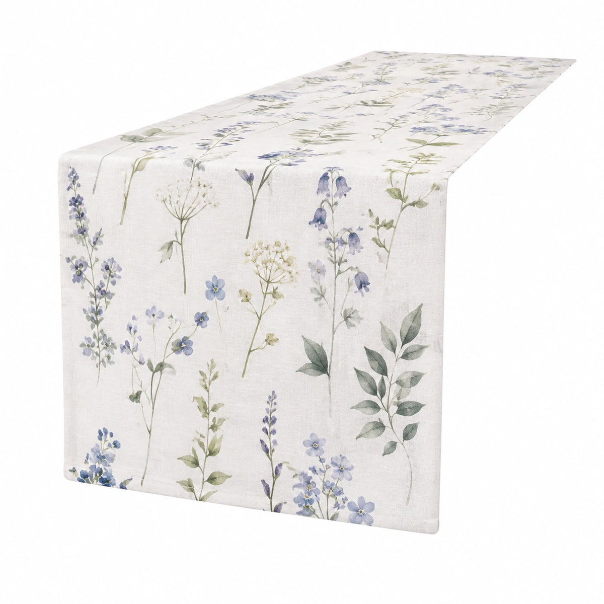Tischläufer 180 x 40 cm Stoff Weiß Blau Grün mit Blumenmuster