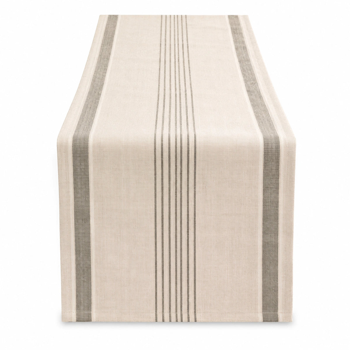 Tischläufer 180 x 33 cm Webstoff Beige Grau gestreift für Esstisch